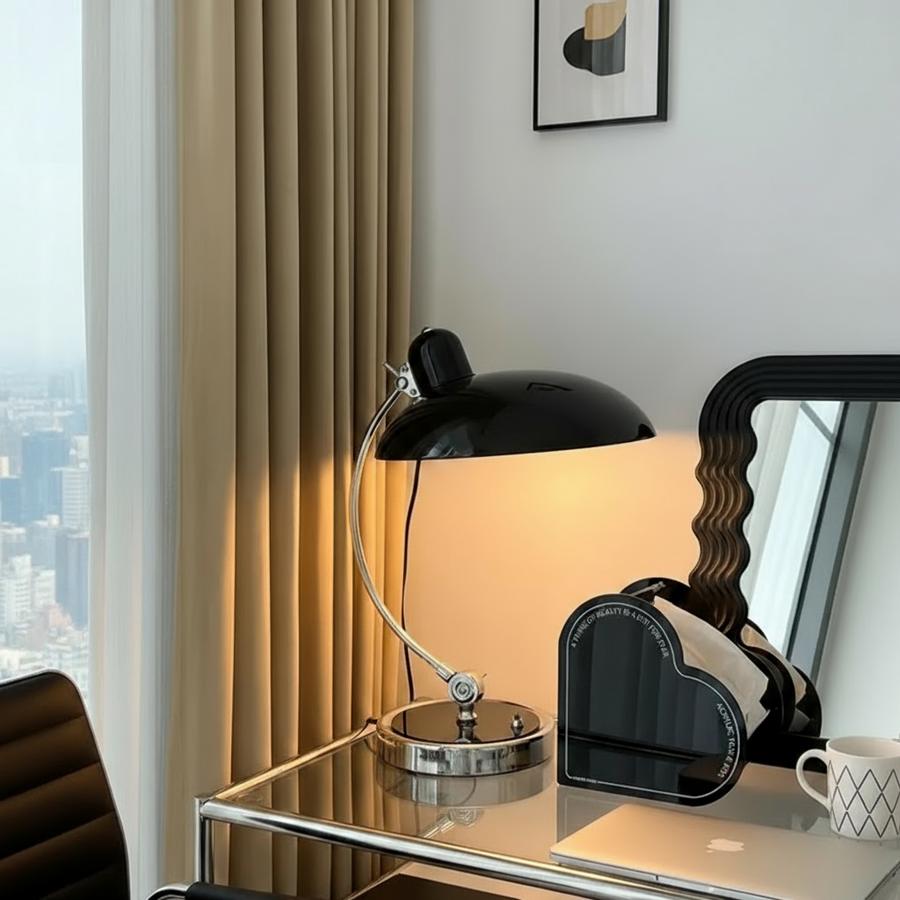 Desk lamp base and switch shown in detail