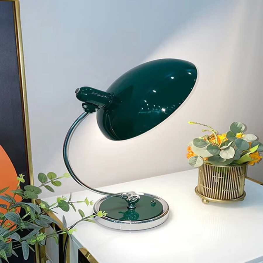 Lamp in black finish on a wooden side table