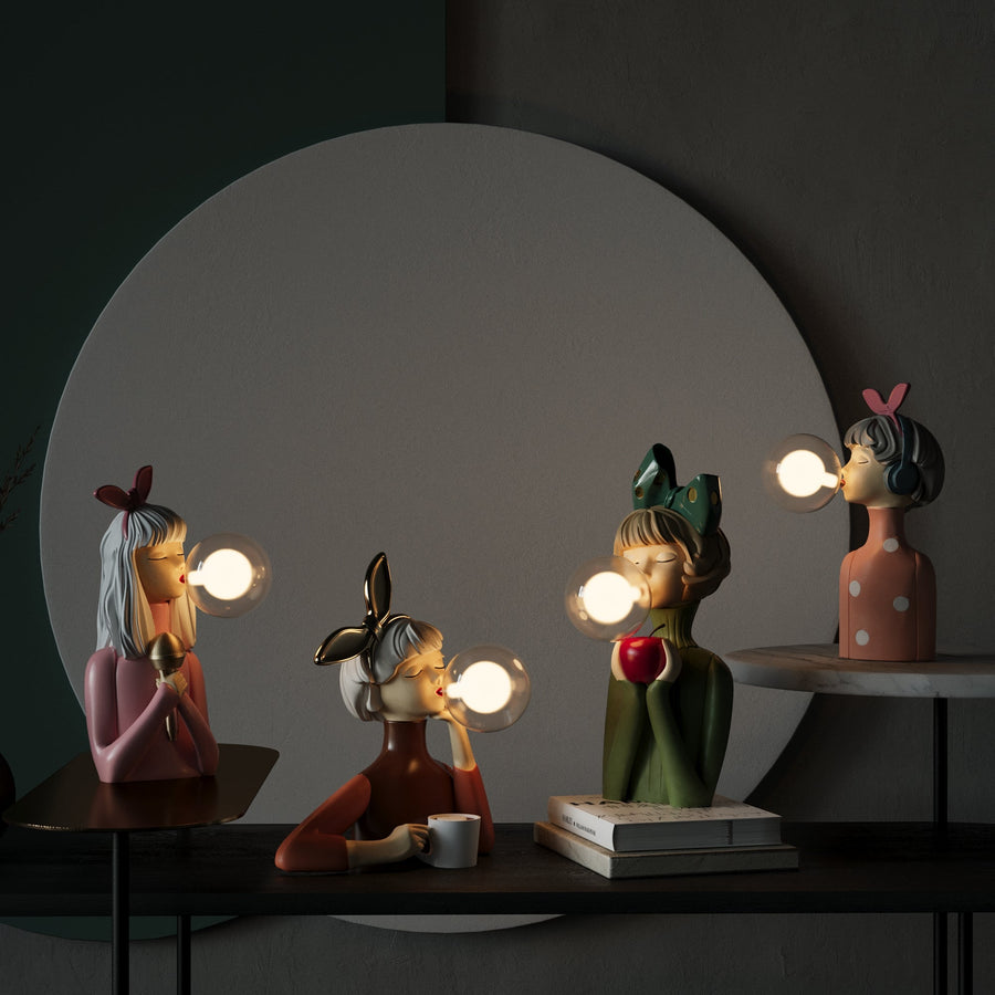 Table lamp displayed on a living room console