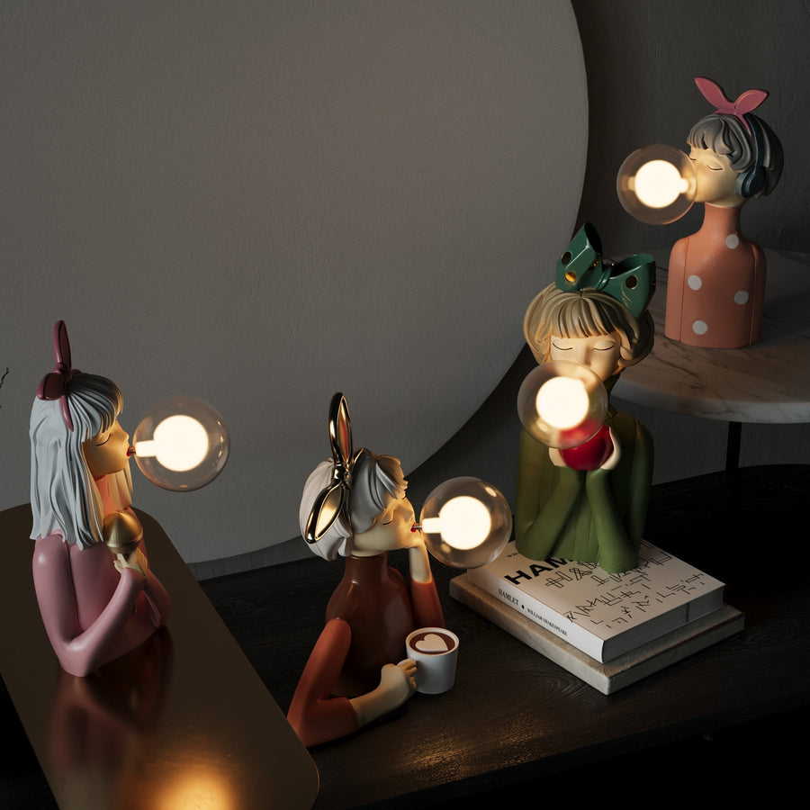 Side view of the table lamp showing wood grain detail