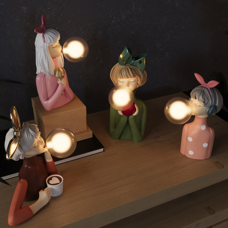 Table lamp turned on emitting soft warm light