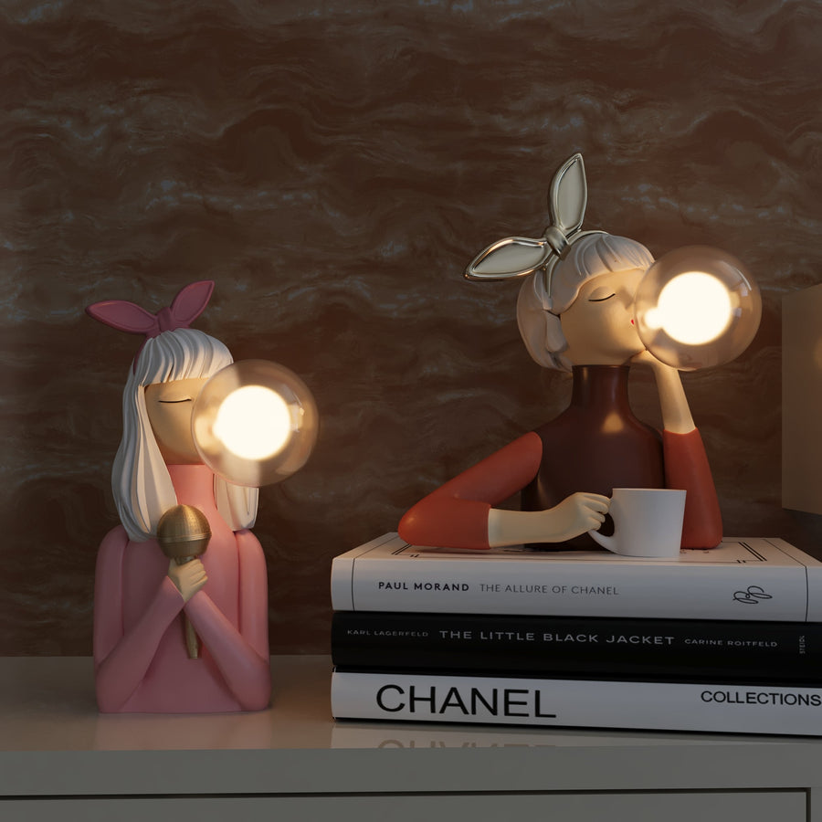 Table lamp on a desk in a home office setting