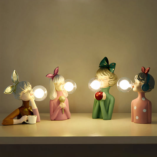 Scandinavian modern table lamp on a wooden nightstand