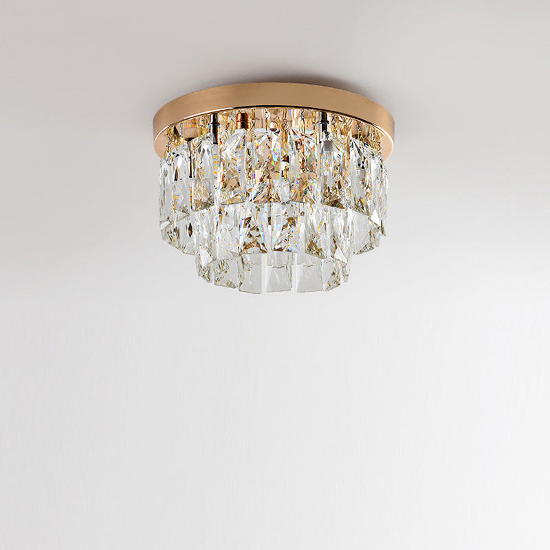 Art Deco LED ceiling light glowing with warm white light