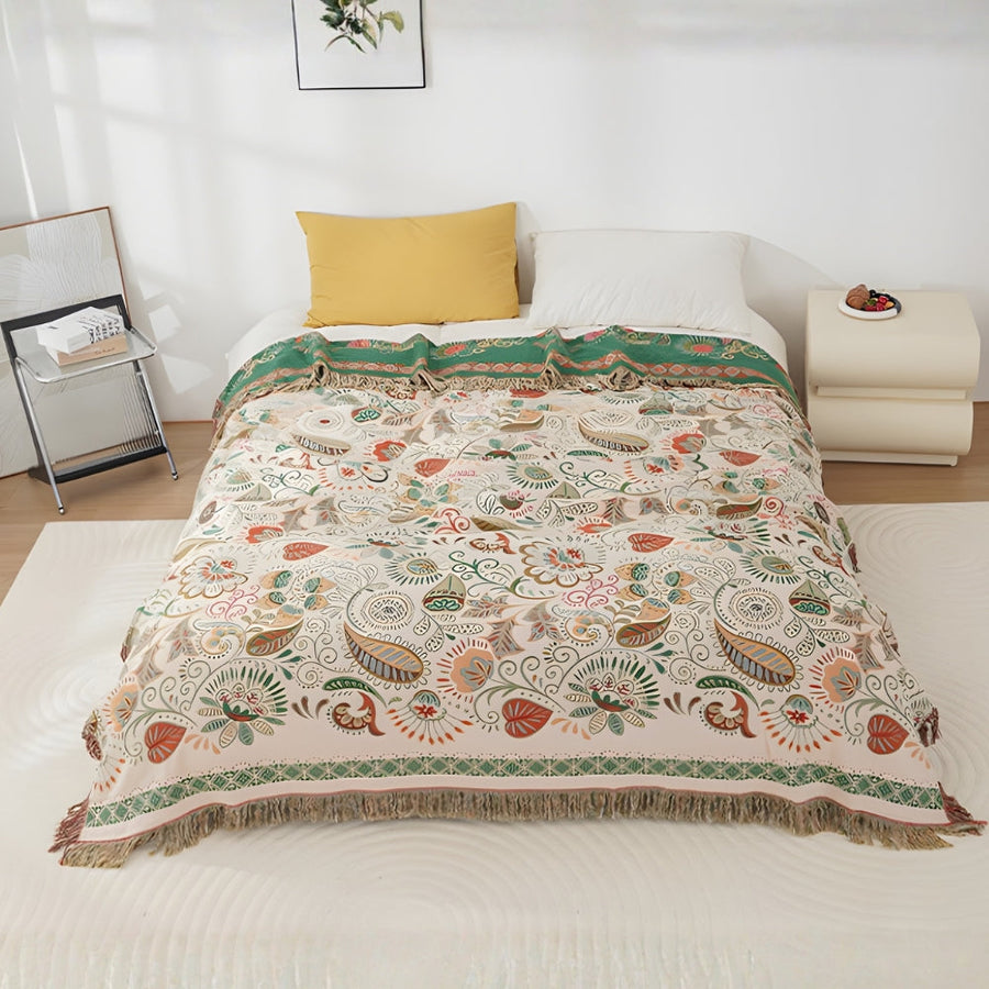 Close-up of the throw blanket's floral pattern