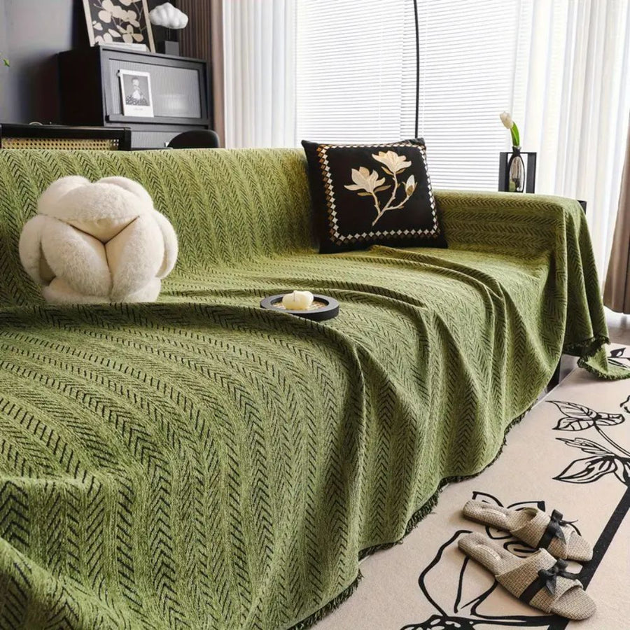 Textured modern sofa cover in green tone