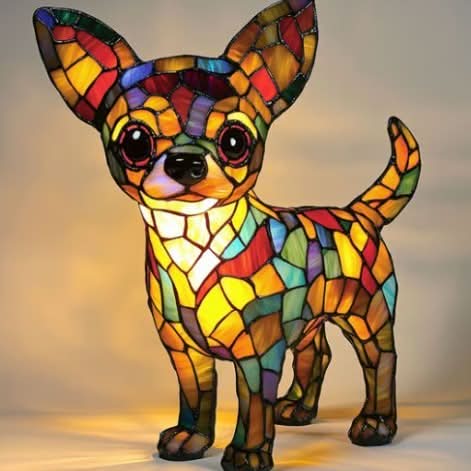 LED dog breed table lamp with USB charging cable
