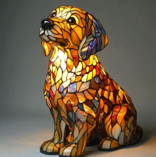 LED table lamp with multicolor dog breed design