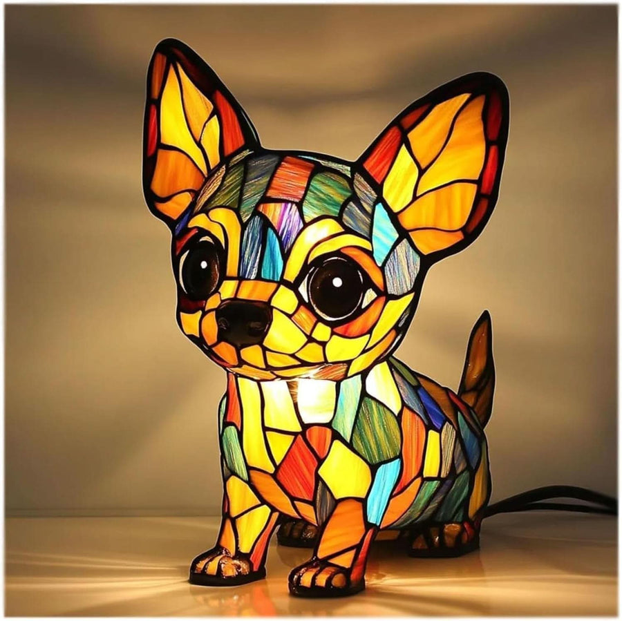 LED table lamp with dog breed design and USB cord