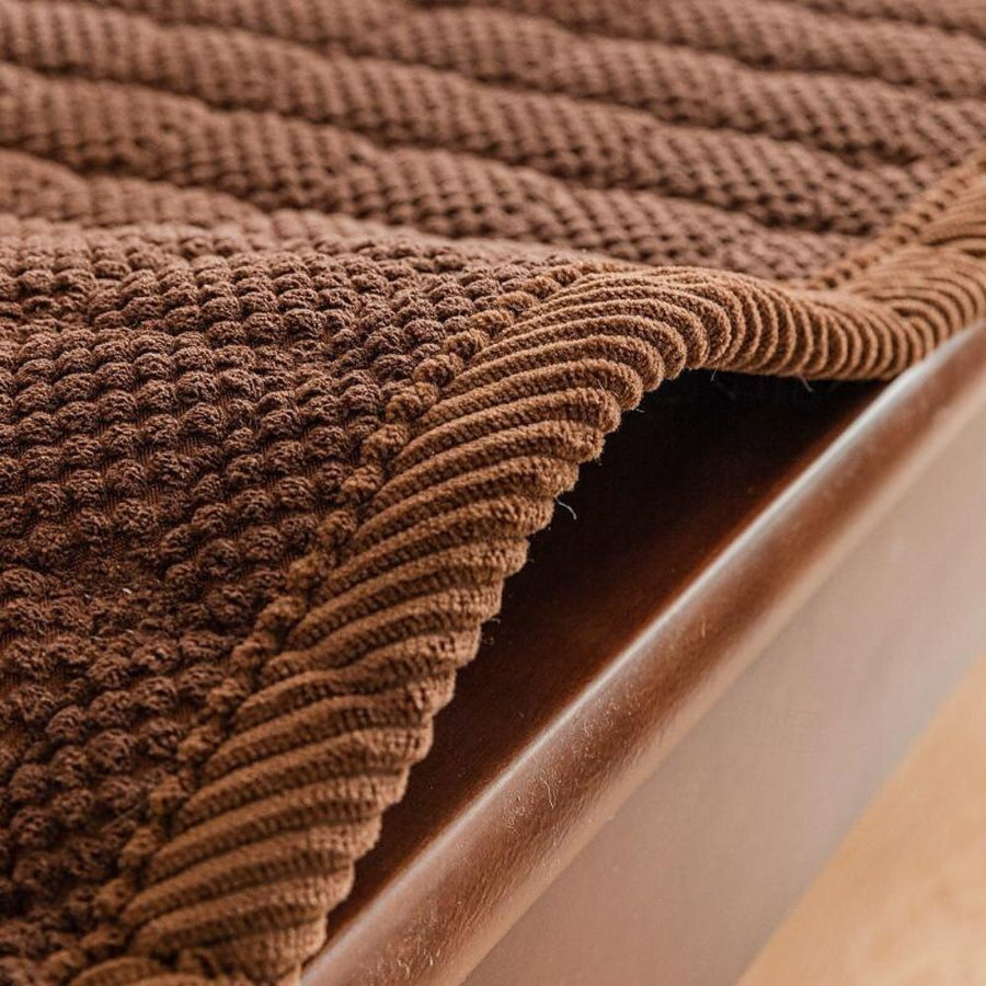 Corner detail of the textured sofa cover