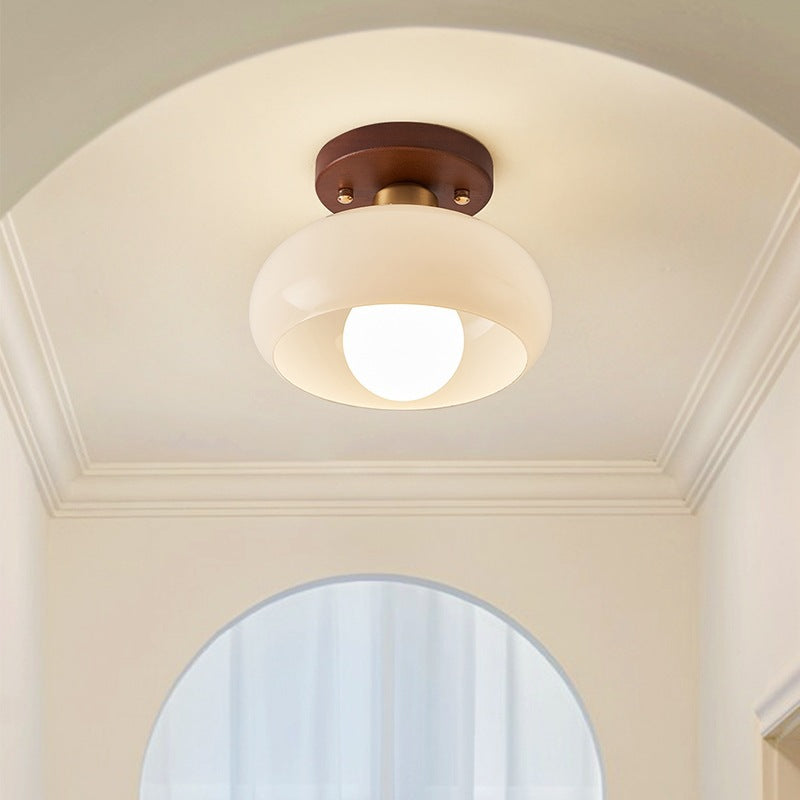 Close-up of the ceiling lamp's glass shade detail