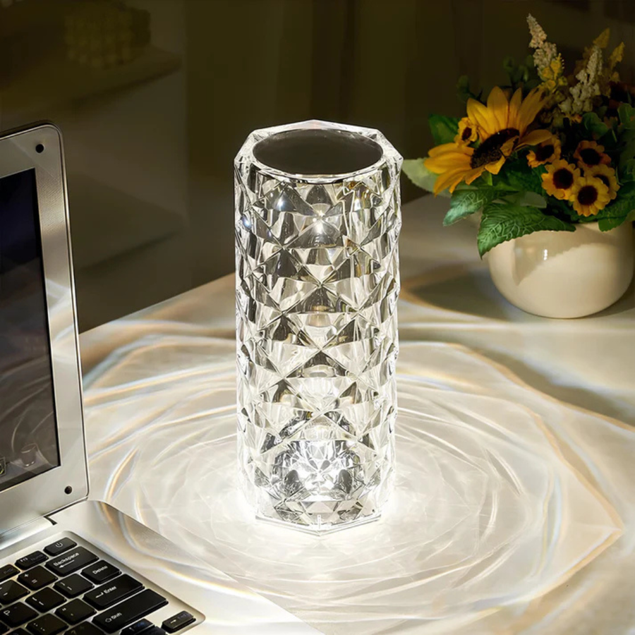 Crystalglow lamp turned off showing its clear glass design