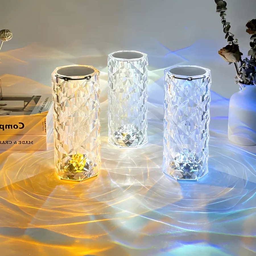 Close-up of the crystal-cut glass texture on the lamp