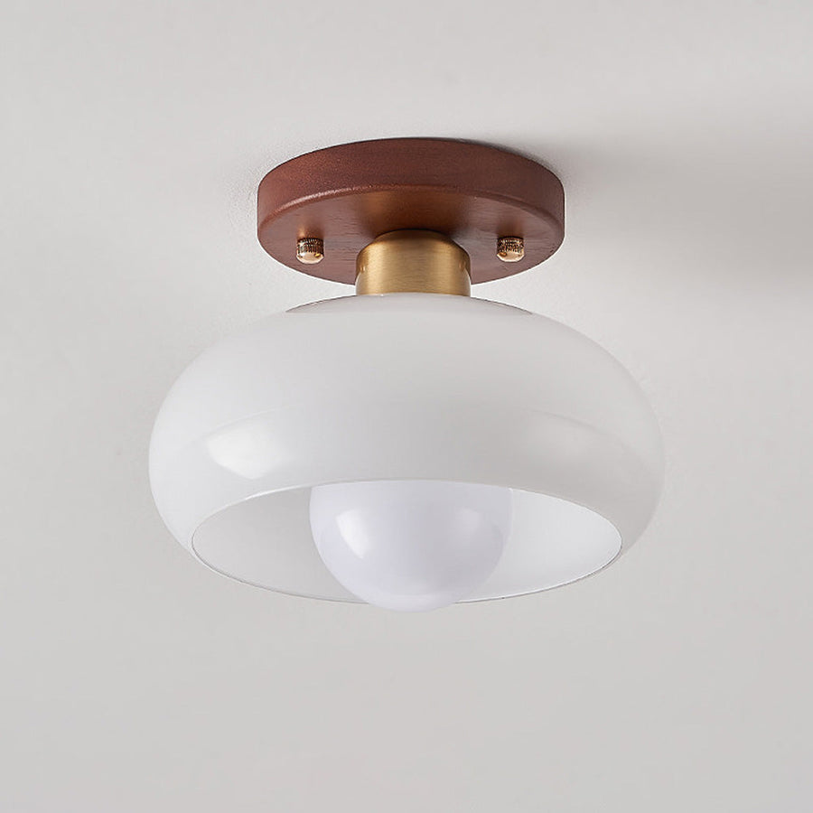 Ceiling lamp turned on and glowing warm white