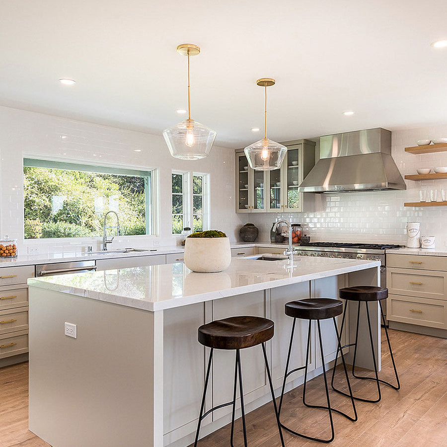 Pendant light installed above a kitchen island
