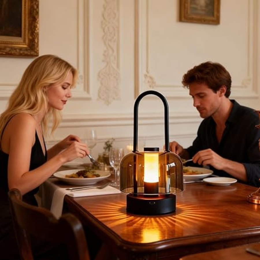 Lamp shown from the side with brightness dial visible