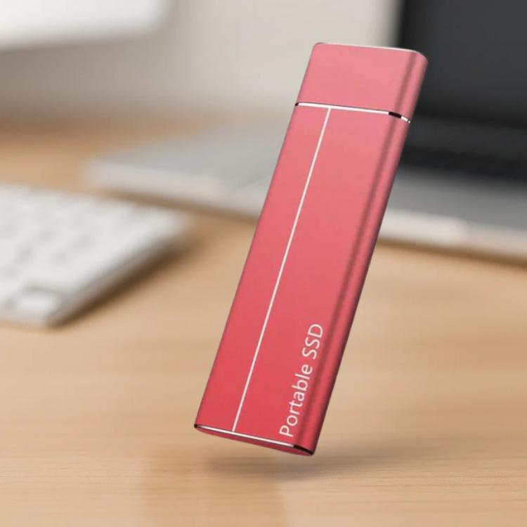 Portable SSD with USB cable connected