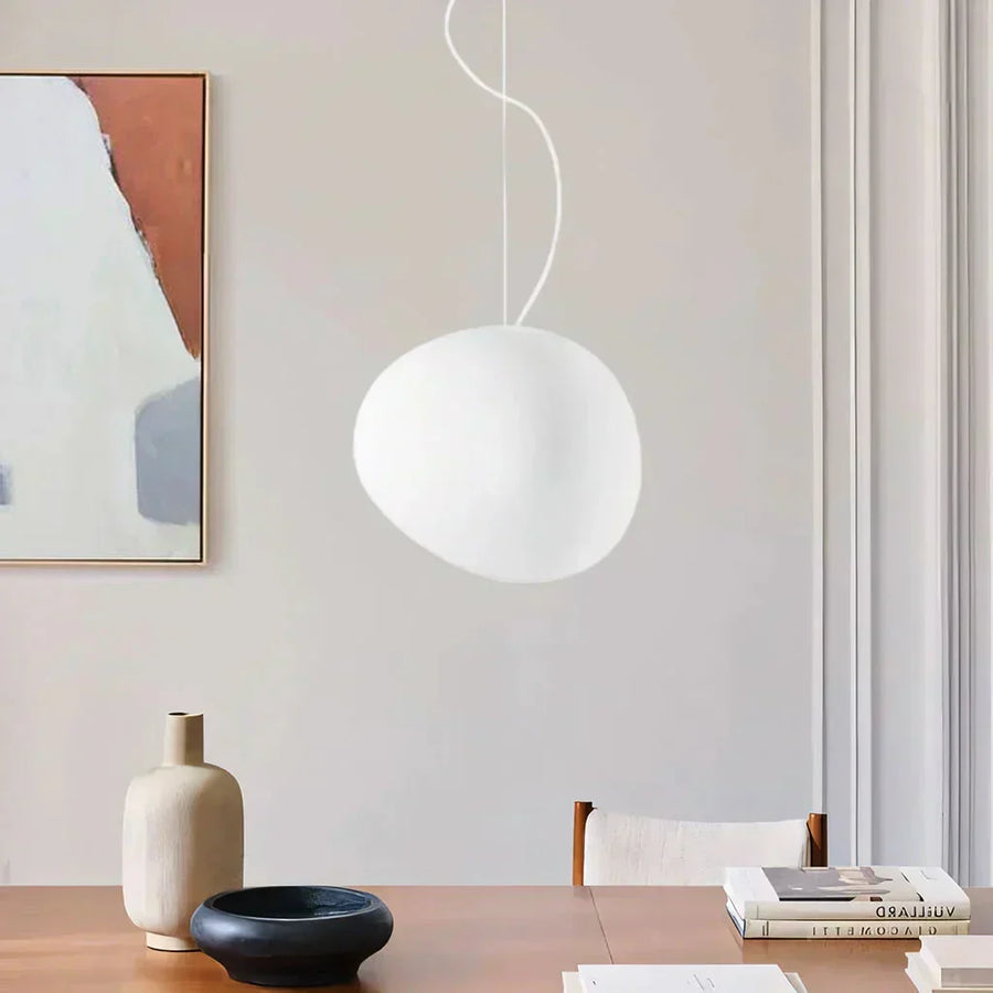 Modern white Pebble pendant light close-up view