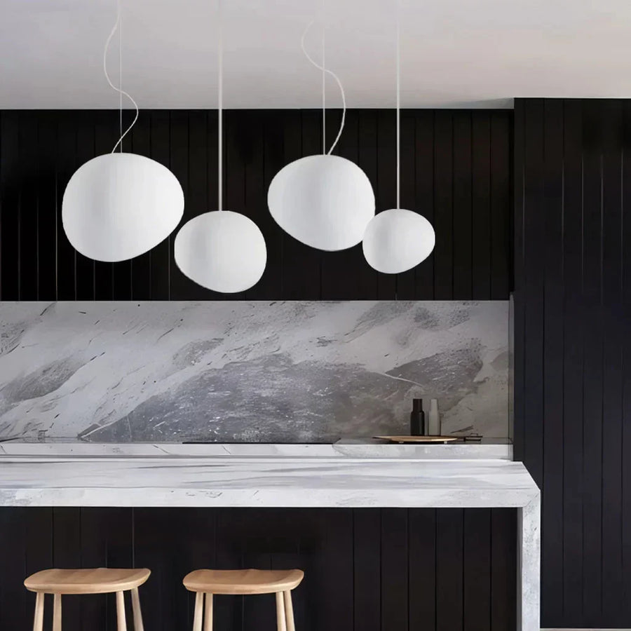 Modern white Pebble pendant light textured surface detail