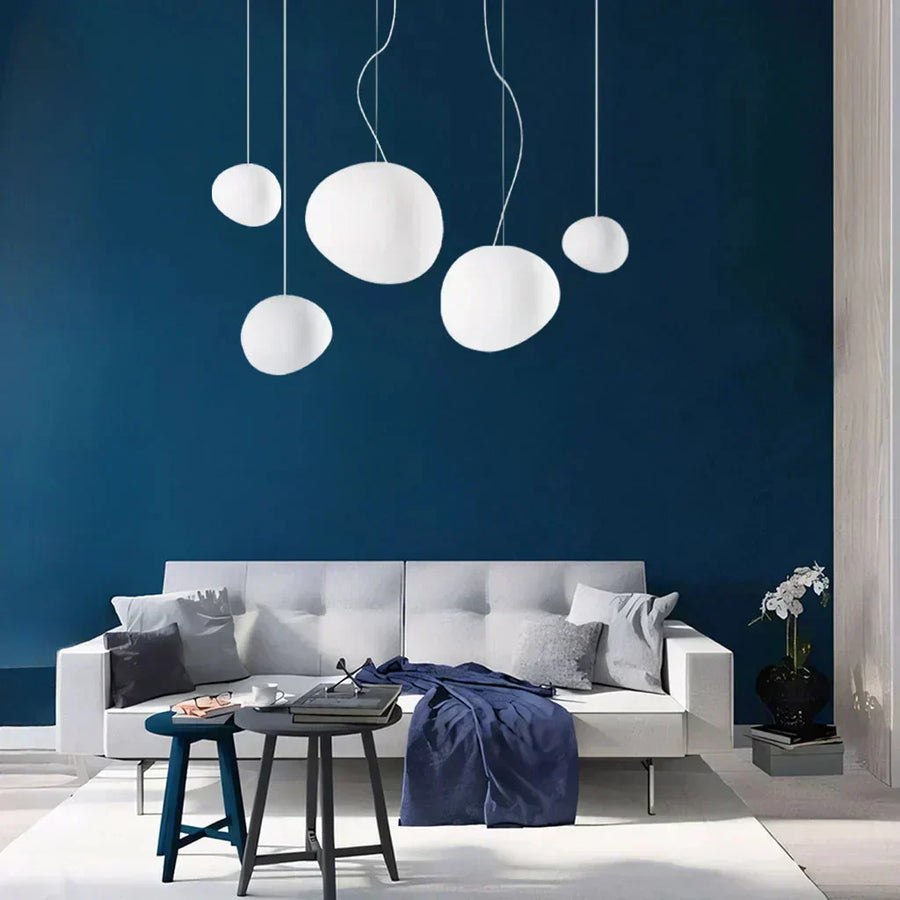 Pebble pendant light mounted on the ceiling