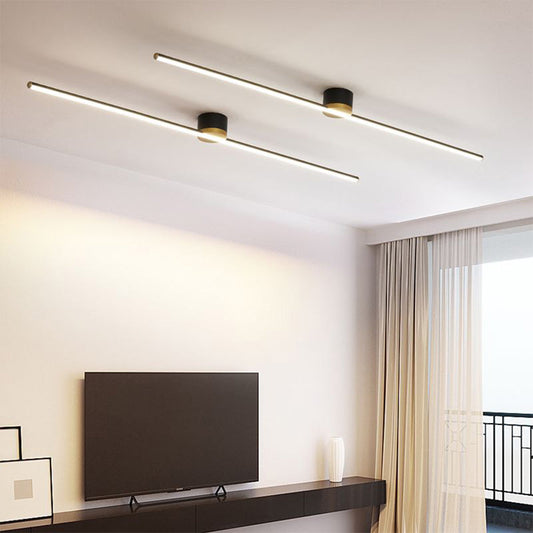 Modern linear LED semi-flush ceiling light mounted on a ceiling