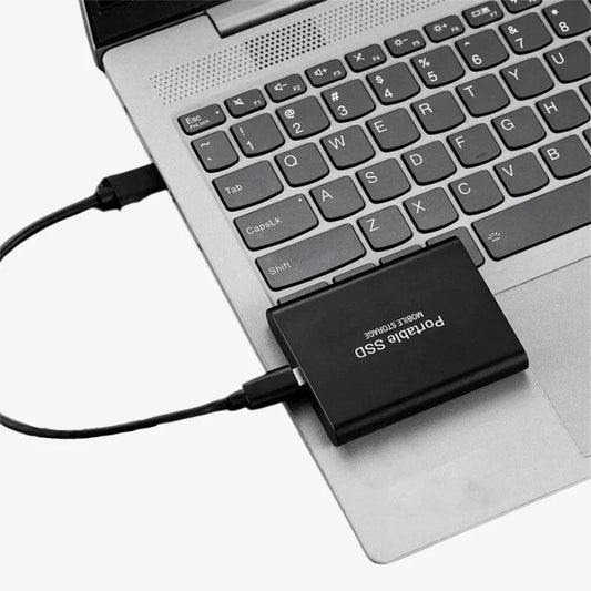 Portable pocket-sized external SSD drive front view