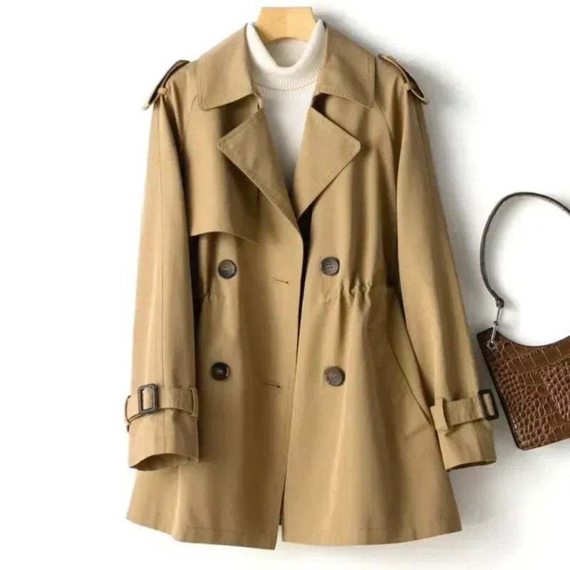 Close-up of trench coat lapel and buttons