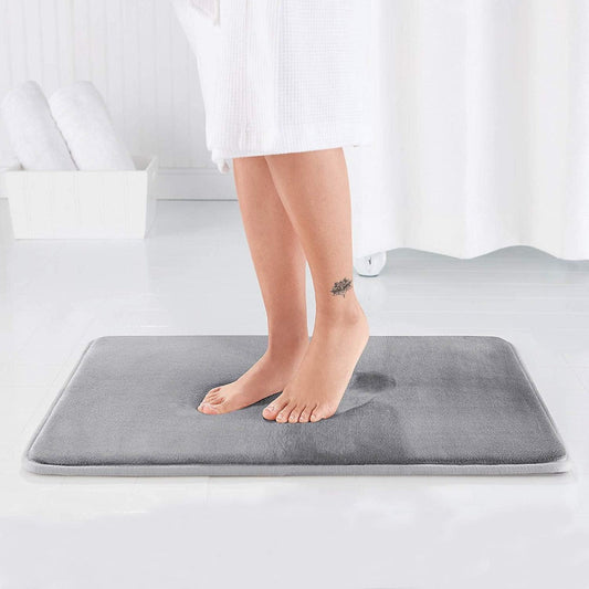 Non-slip memory foam bath mat displayed in a bathroom