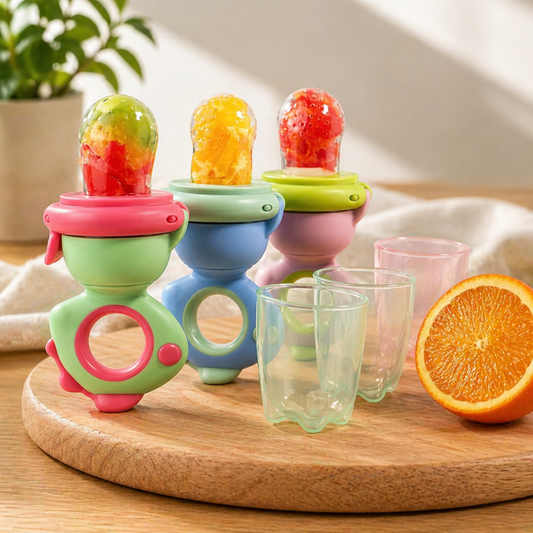 Baby fruit feeder with silicone tip and teething ring