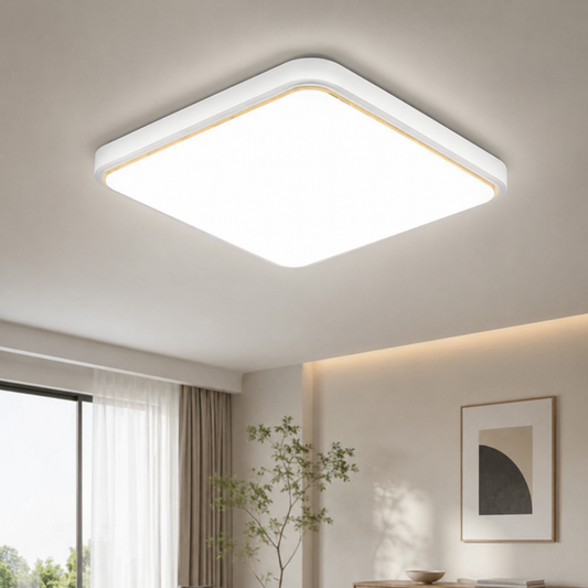 Square LED ceiling light mounted on a white ceiling