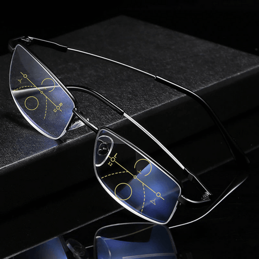 Multifocal reading glasses with blue light filter, front view