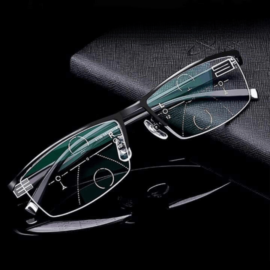 Close-up of the multifocal reading glasses lenses