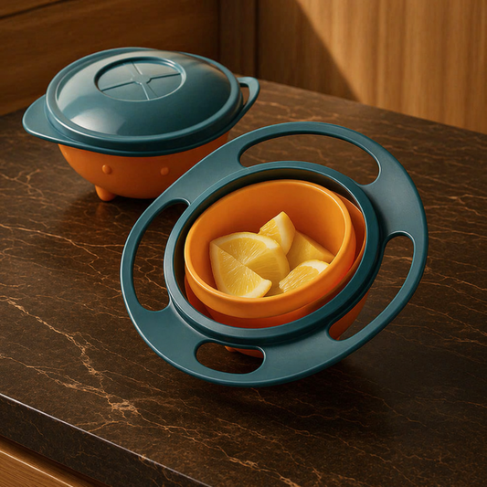Gyro bowl in light pink displayed on a table.