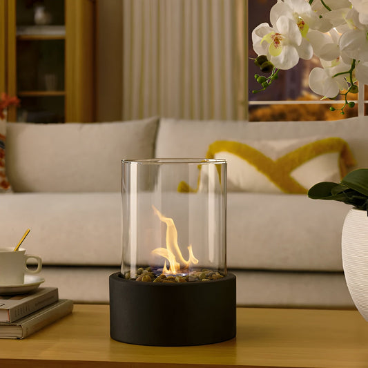 Portable indoor and outdoor fire place lamp on display