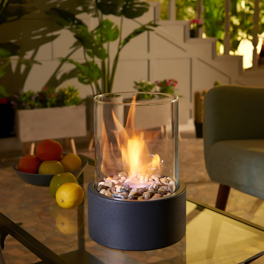 Tabletop fire pit displayed against a plain background
