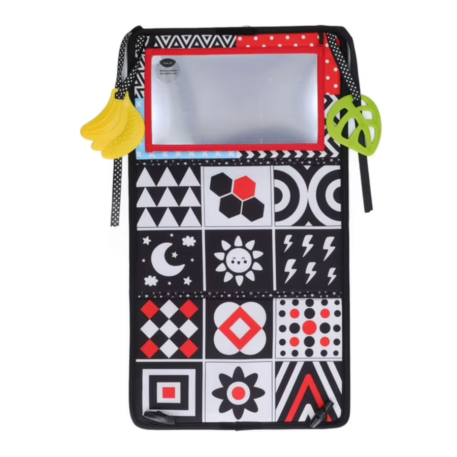 Soft, washable mirror book laid flat showing its colorful pages and mirror.