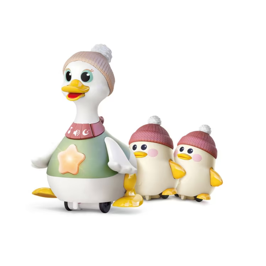 Duck toy lit up with colorful lights