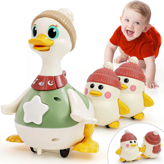 Duck family toy with a mother duck and small ducklings
