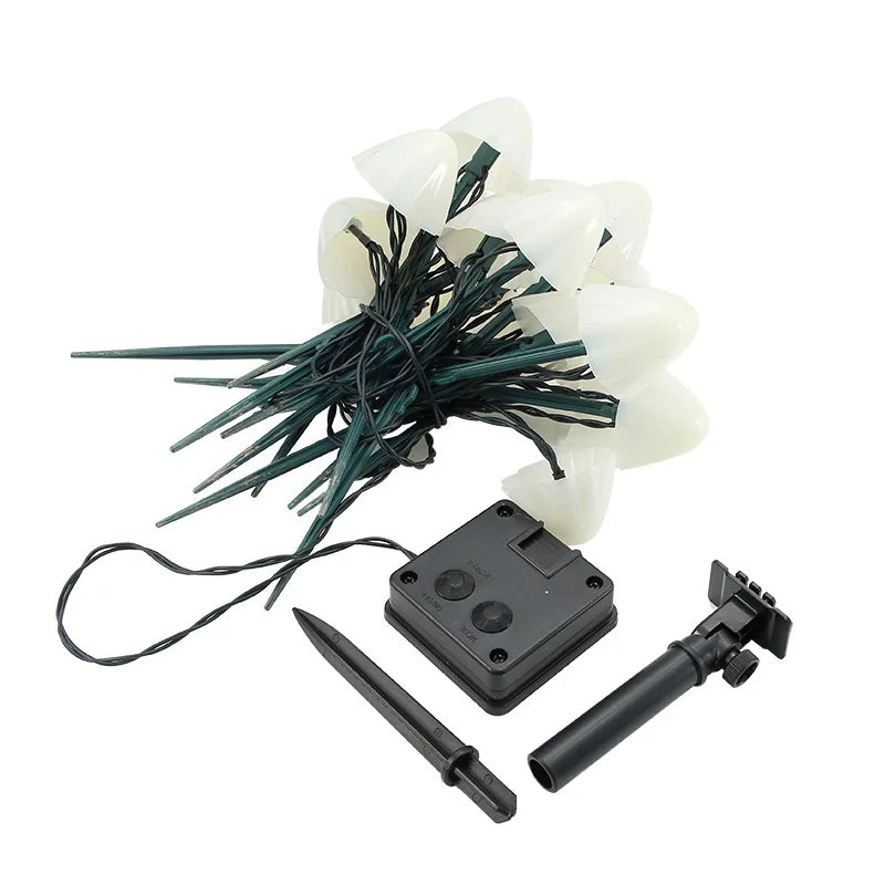 Close-up of the solar panel on mushroom garden lights