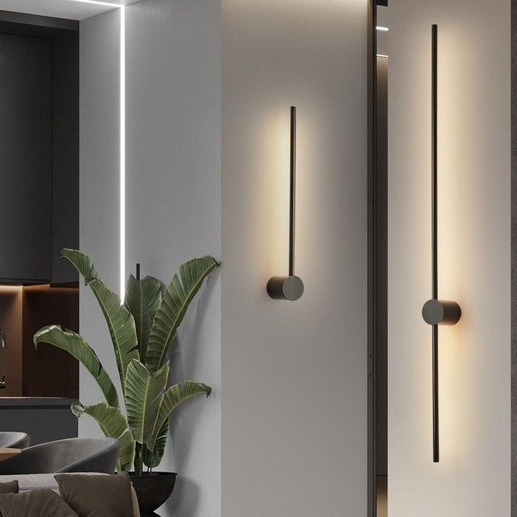 Linear LED wall lamp in a modern living room setting