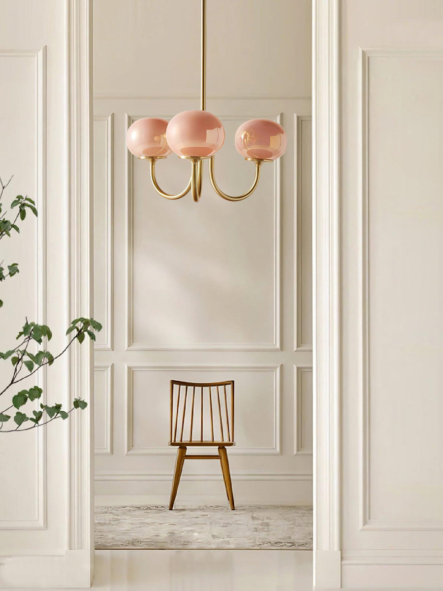 Close-up of chandelier's copper finish detail