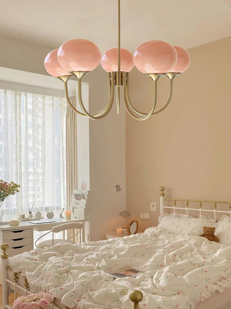 Close-up of chandelier's chrome finish