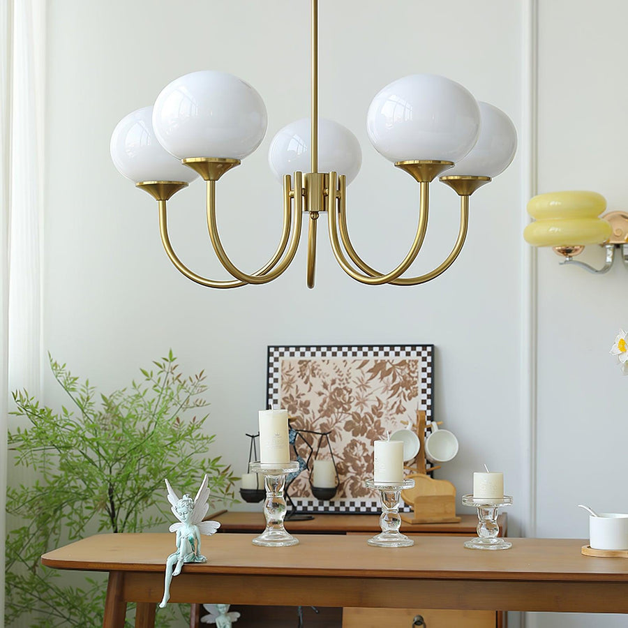 Chrome finish chandelier with white shades