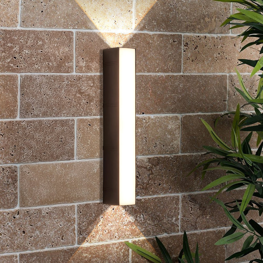 Close-up of the black outdoor wall light housing