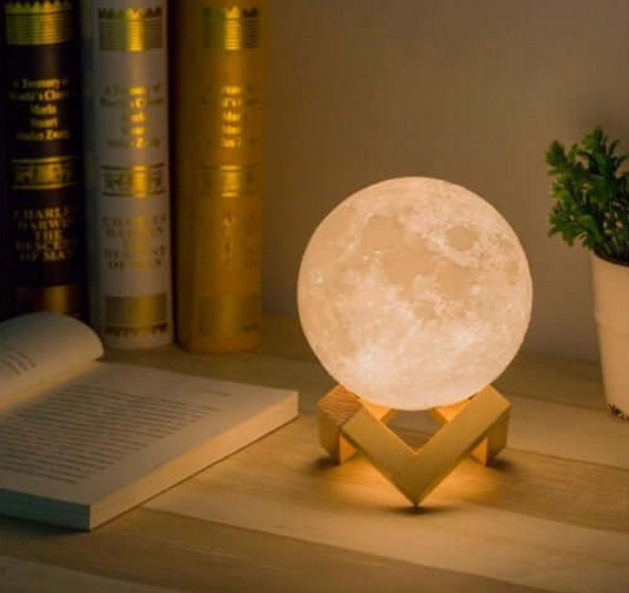Close-up of the moon-shaped lamp shade