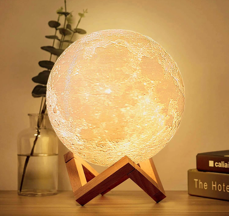 Table lamp glowing with warm white light