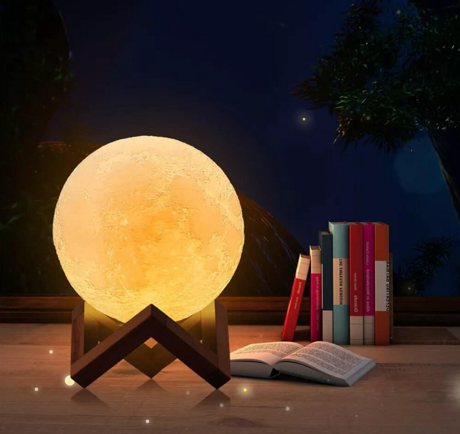 Table lamp turned on in a dark room