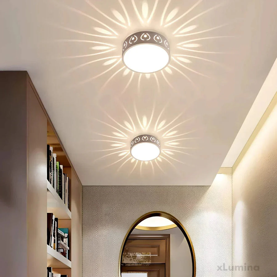Modern LED ceiling light casting warm ambient light