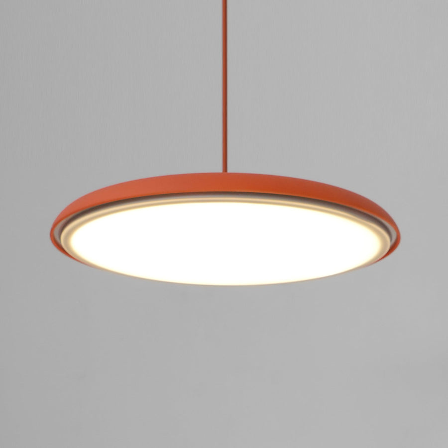 Pendant light shown in pink finish