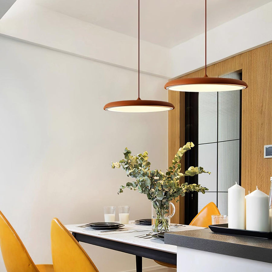 Pendant light styled in a hallway